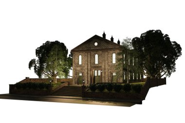 Akademi Binası Fantezi Mimarisi, 3D illüstrasyon, 3D canlandırma