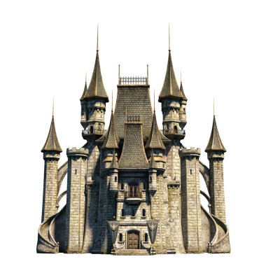 Castle Akademisi Fantezi Mimarisi, 3 boyutlu illüstrasyon, 3 boyutlu canlandırma