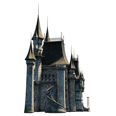 Castle Akademisi Fantezi Mimarisi, 3 boyutlu illüstrasyon, 3 boyutlu canlandırma