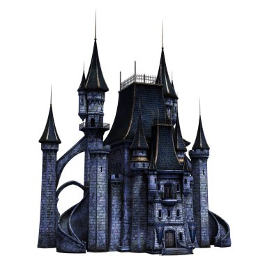 Castle Akademisi Fantezi Mimarisi, 3 boyutlu illüstrasyon, 3 boyutlu canlandırma