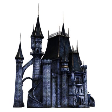 Castle Akademisi Fantezi Mimarisi, 3 boyutlu illüstrasyon, 3 boyutlu canlandırma