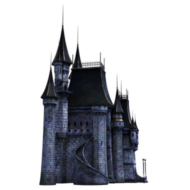 Castle Akademisi Fantezi Mimarisi, 3 boyutlu illüstrasyon, 3 boyutlu canlandırma
