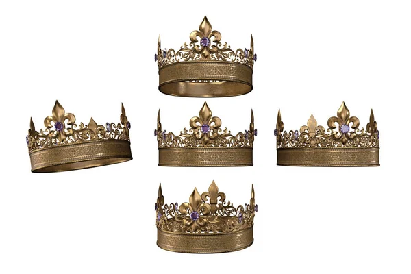 Medieval Jeweled Crown Isolated Background Illustration 렌더링 — 스톡 사진