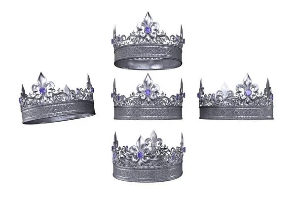 独立背景的中世纪珠宝皇冠 3D插图 3D渲染 — 图库照片