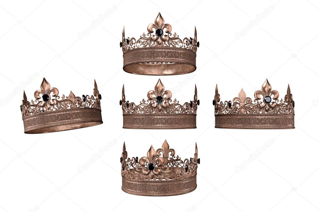 Medieval Jeweled Crown on Isolated Background, 3D illustration, 3D rendering