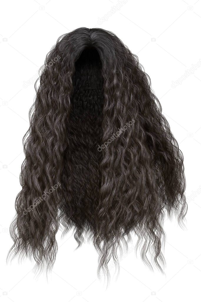 Long Curly Hair on an Isolated Background, 3D rendering, 3D illustration
