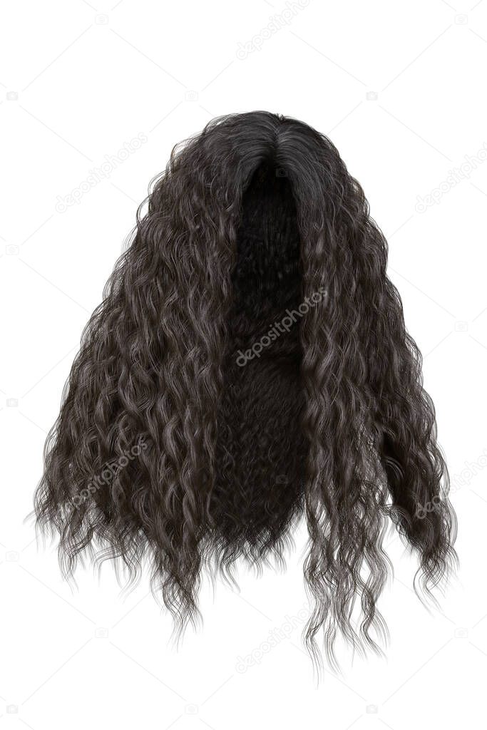 Long Curly Hair on an Isolated Background, 3D rendering, 3D illustration