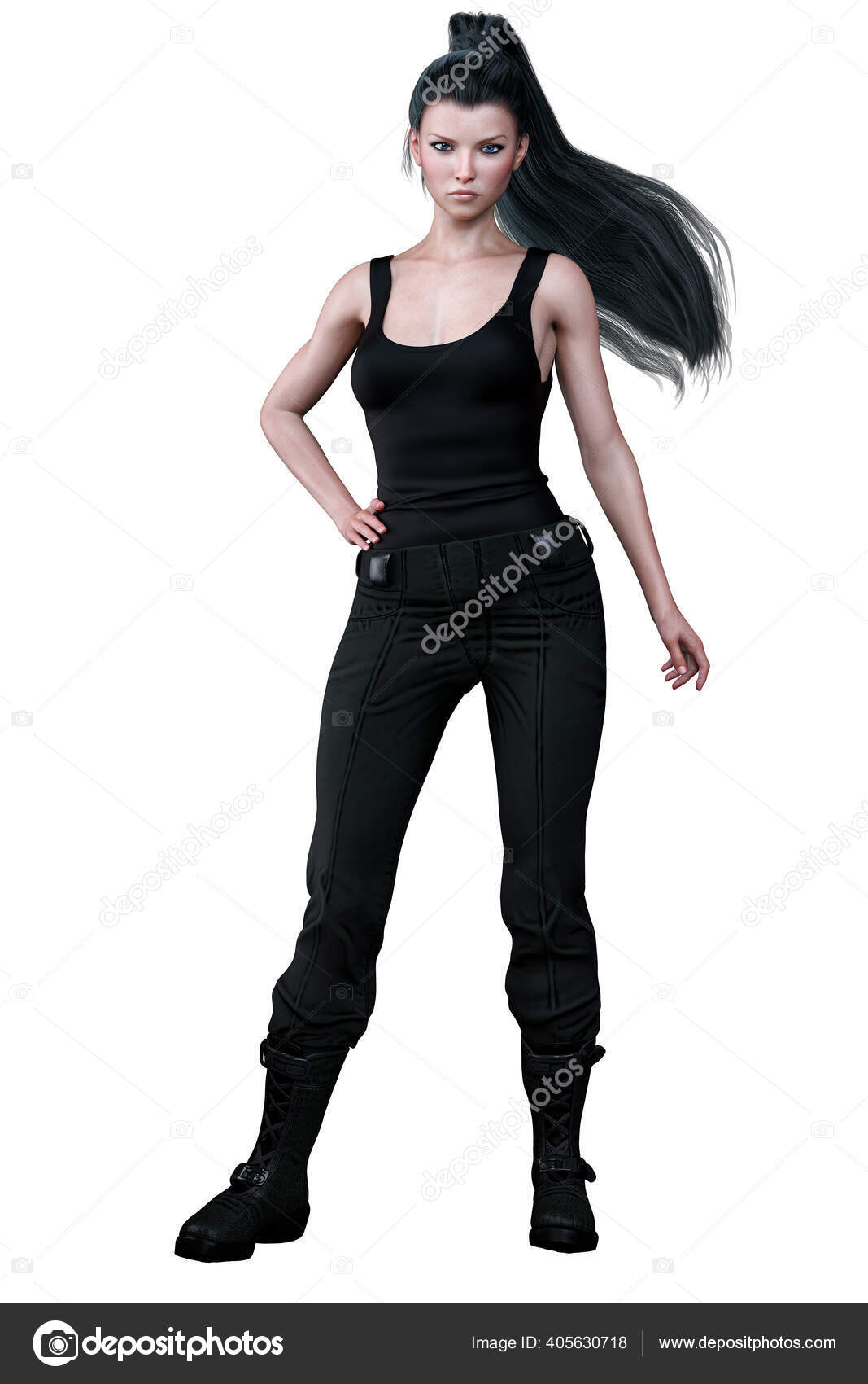 Urban Fantasy Caucasian Woman Isolated White Background Gun Rendering