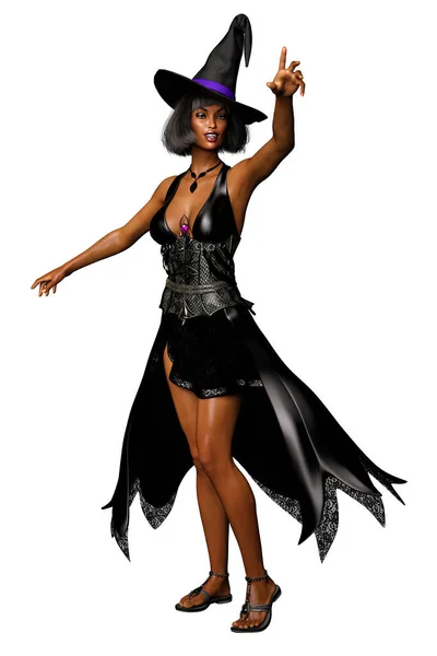 Zwarte Heks Vrouw Zwarte Jurk Rendering Illustratie — Stockfoto