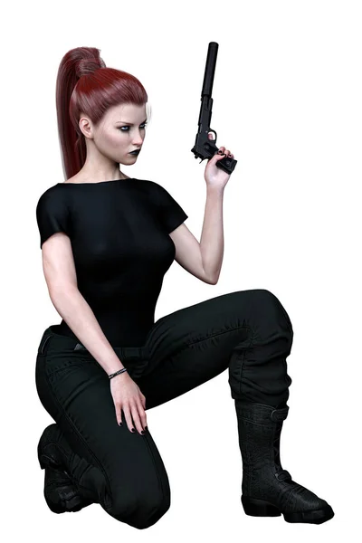 Urban Fantasy Caucasian Woman Sobre Fondo Blanco Aislado Con Pistola — Foto de Stock