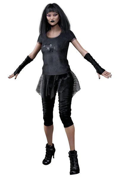 Teen Witch Urban Fantasy Goth Academy Asian Teen Rendering Illustration — Stock Photo, Image