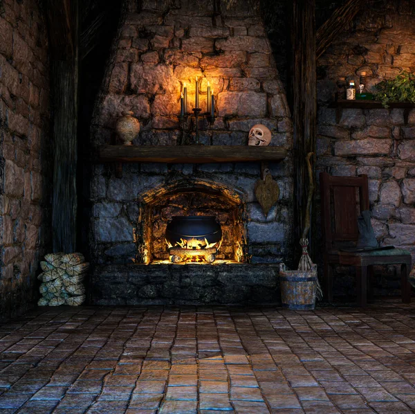 Antasy Witch Cottage Interior Ilustración Representación — Foto de Stock