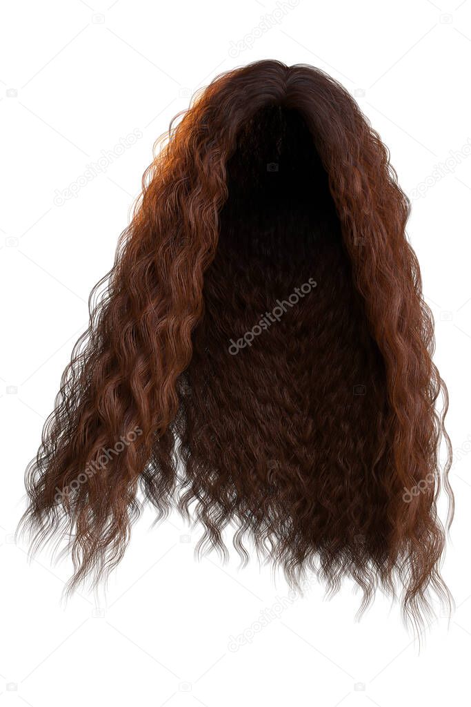 Long Curly Hair on an Isolated Background, 3D rendering, 3D illustration