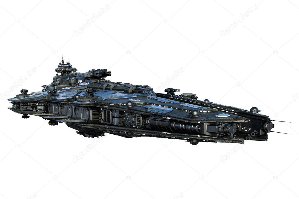Spaceship exterior on an isolated white background, 3D illustration, 3D rendering