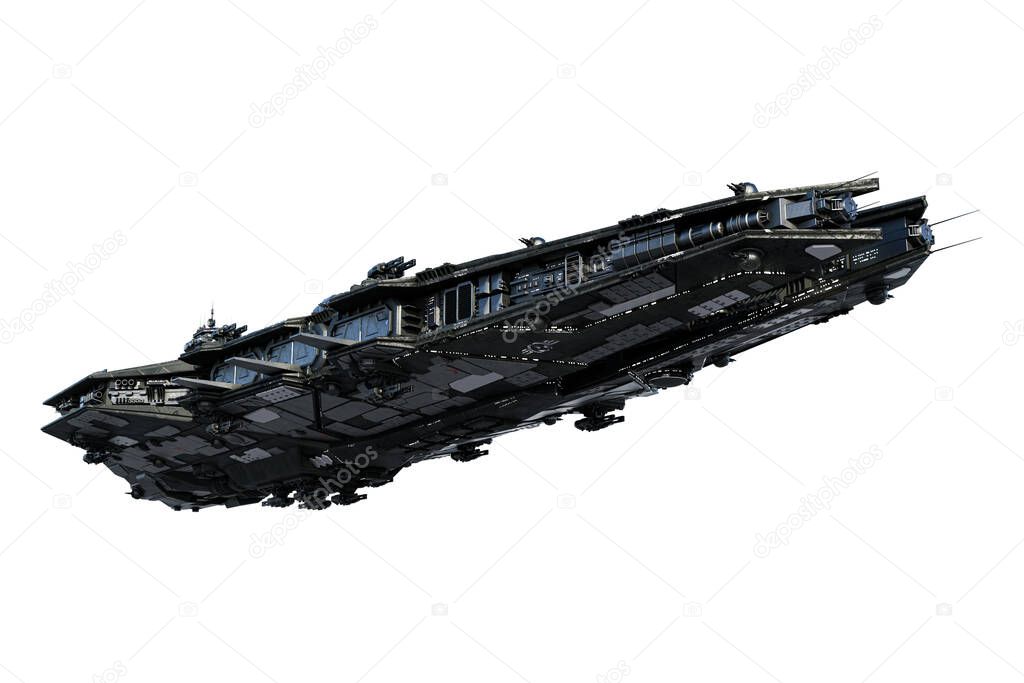 Spaceship exterior on an isolated white background, 3D illustration, 3D rendering