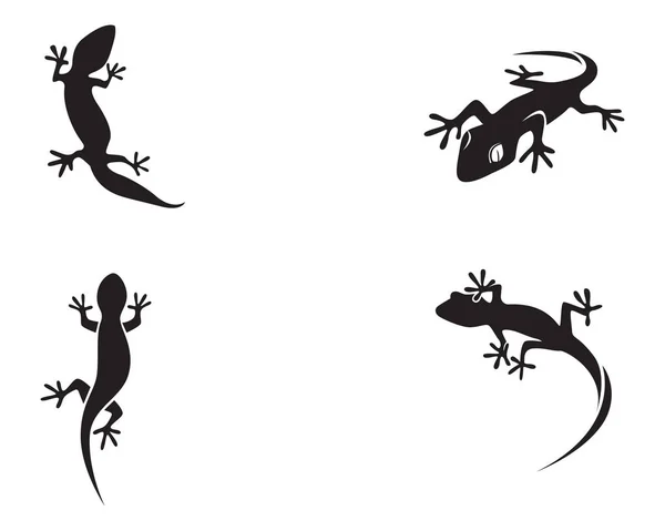 Kertenkele Bukalemun Gecko Siluet Siyah — Stok Vektör