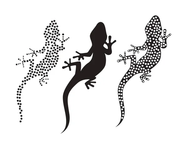 Ödla Kameleont Gecko Silhuett Svart Vektor — Stock vektor