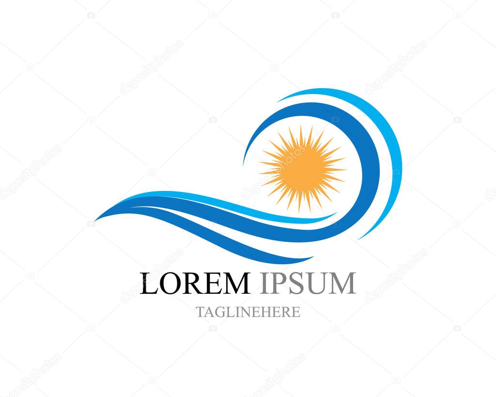 Water wave and sun  icon vector illustration design logo