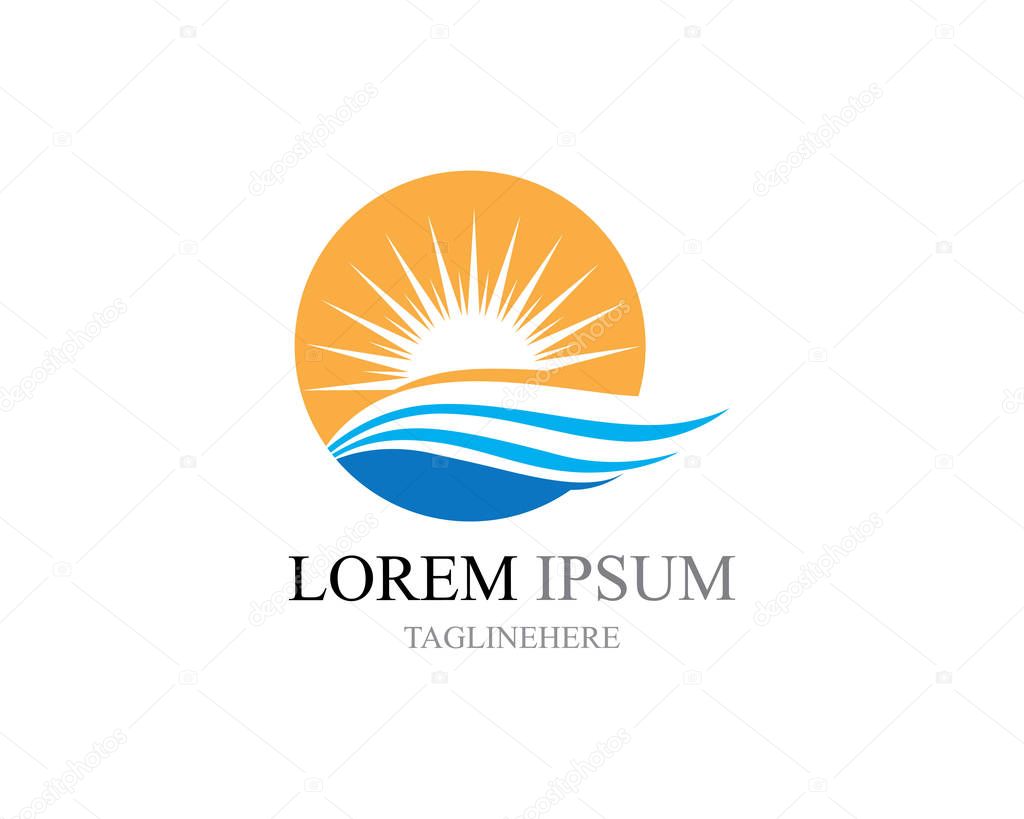 Water wave and sun  icon vector illustration design logo