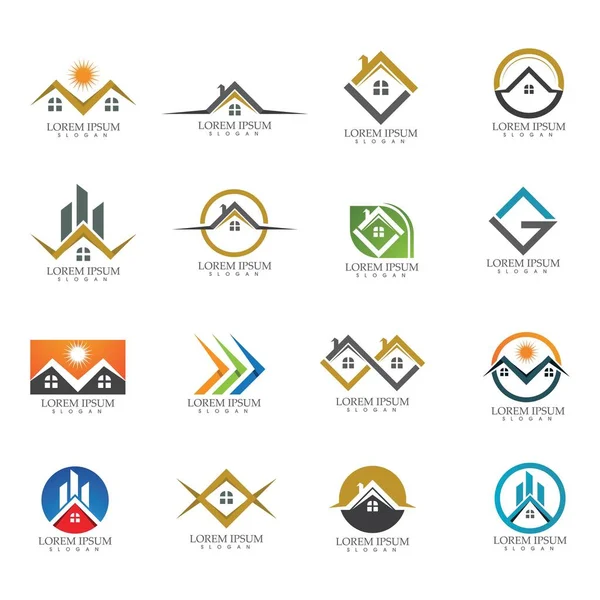 住宅建筑徽标和符号图标 — 图库矢量图片