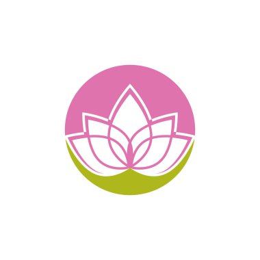 Düz tarzı pembe ve yeşil renk vektör Lotus çiçek