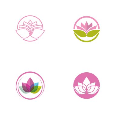 Düz tarzı pembe ve yeşil renk vektör Lotus çiçek