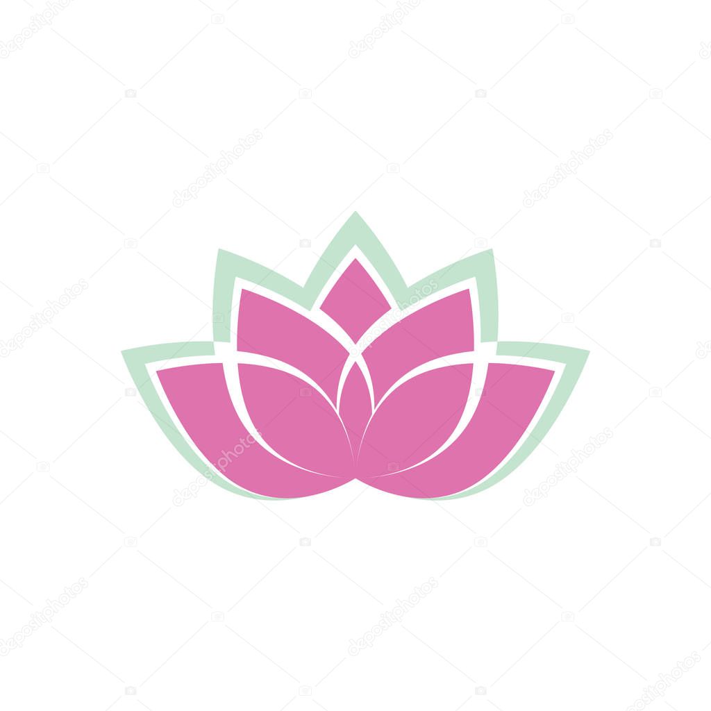 Lotus flower in flat style pink and green color vector