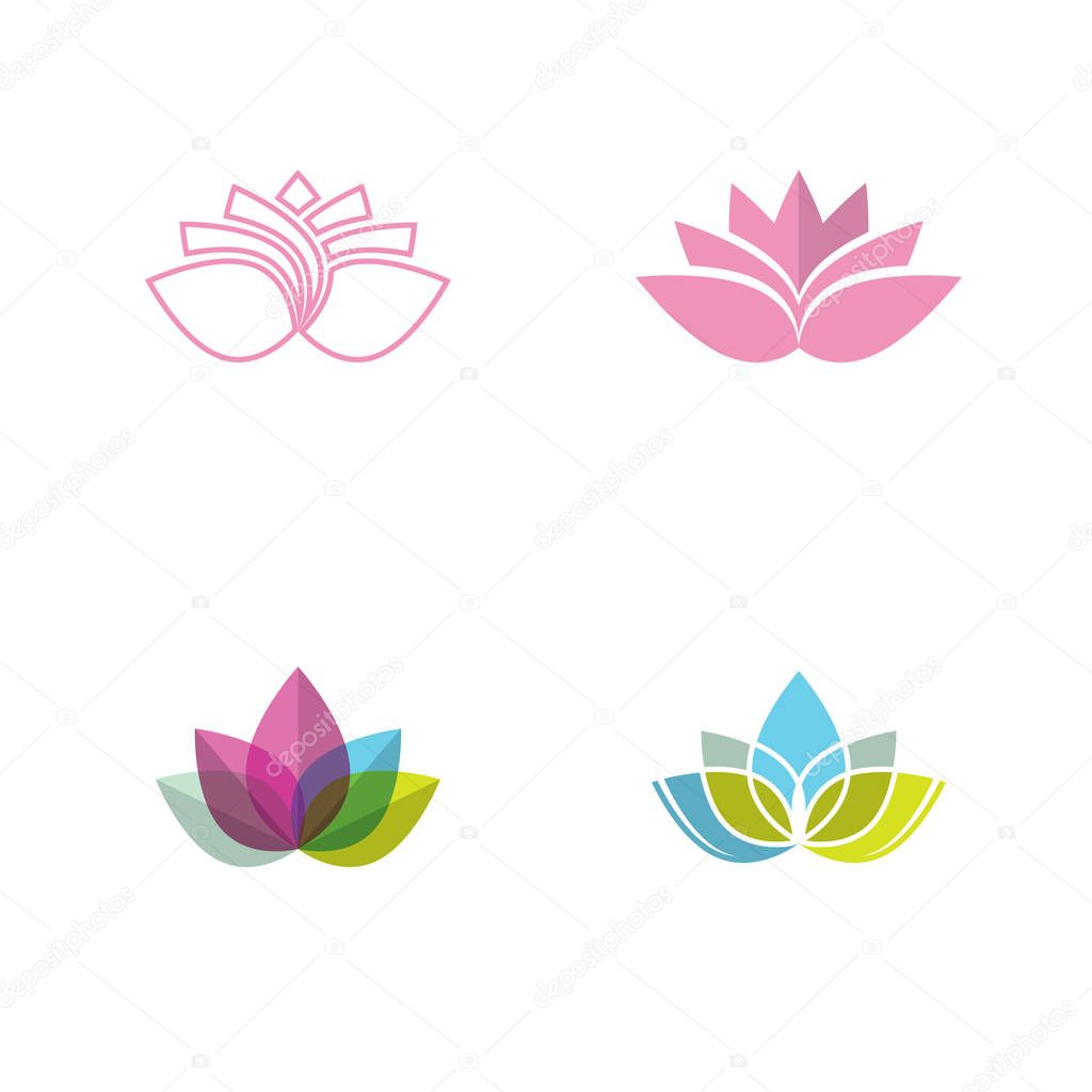 Lotus flower in flat style pink and green color vector