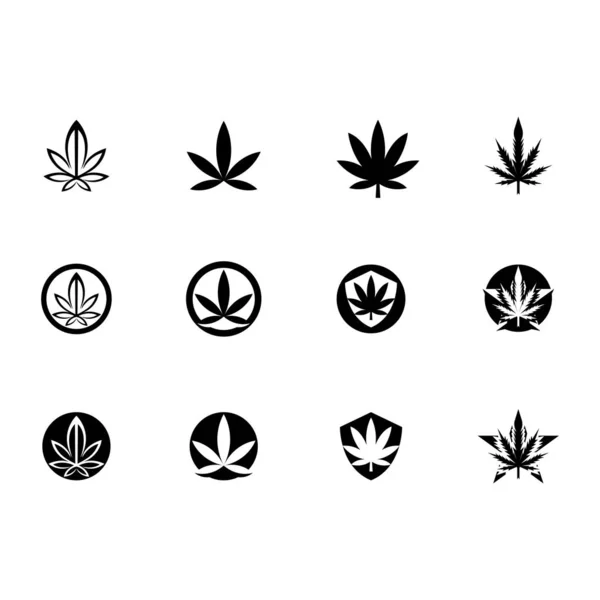 Silhueta de maconha Pot Cannabis logotipo da folha de cânhamo —  Vetores de Stock