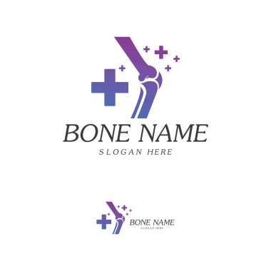 Bone Plus logo. Healthy bone Icon. Knee bones and joints care protection logo template. Medical flat logo design. Vector of human body health. Emblem symbol clipart