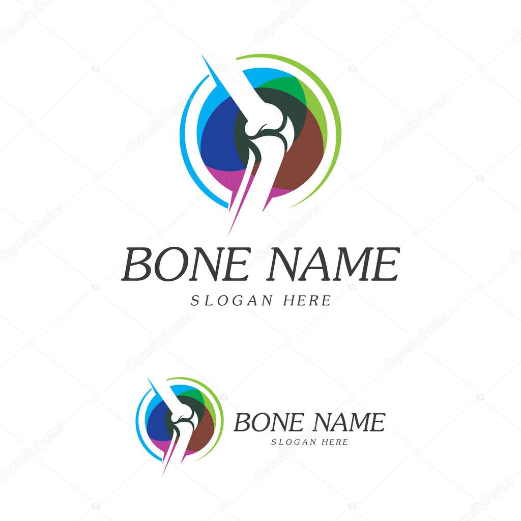 Bone Plus logo. Healthy bone Icon. Knee bones and joints care protection logo template. Medical flat logo design. Vector of human body health. Emblem symbol