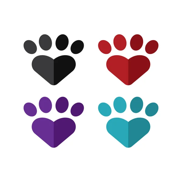 Καρδιά Paw Εκτύπωση Σύνολο Λογότυπο Πρότυπο Σχεδιασμός Εικονογράφηση — Διανυσματικό Αρχείο