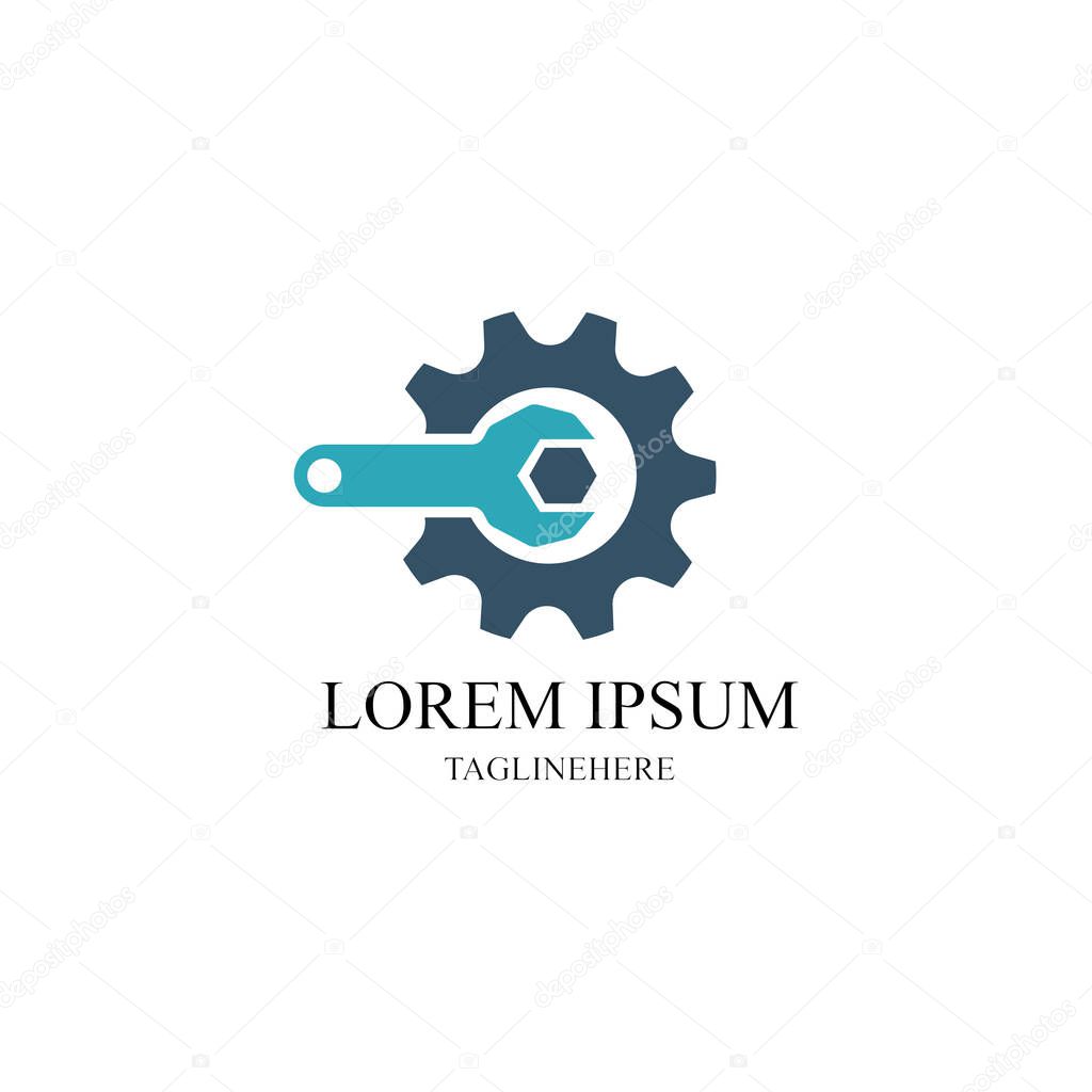 Gear and Wrench Logo Template Illustration Design