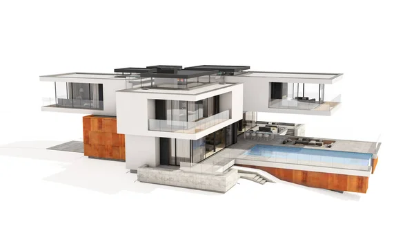 Rendering Von Modernen Gemütlichen Haus Fluss Mit Garage Zum Verkauf — Stockfoto