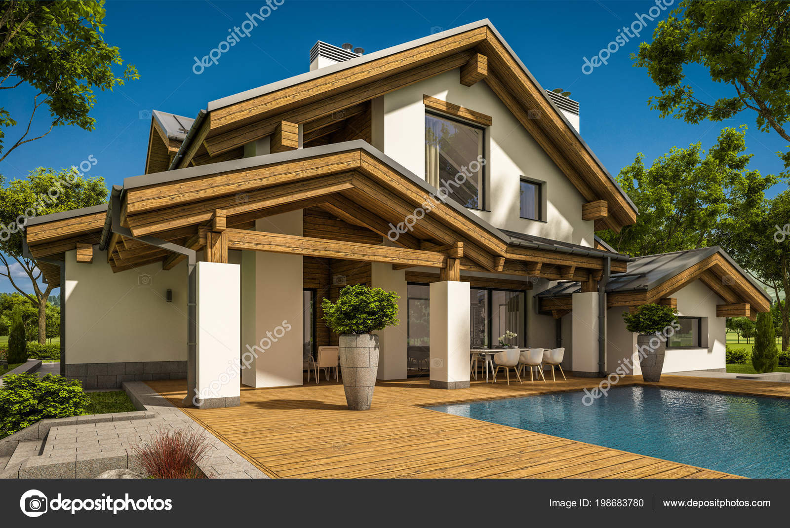 Rendering Modern Cozy House Chalet Style Garage Sale Rent Large