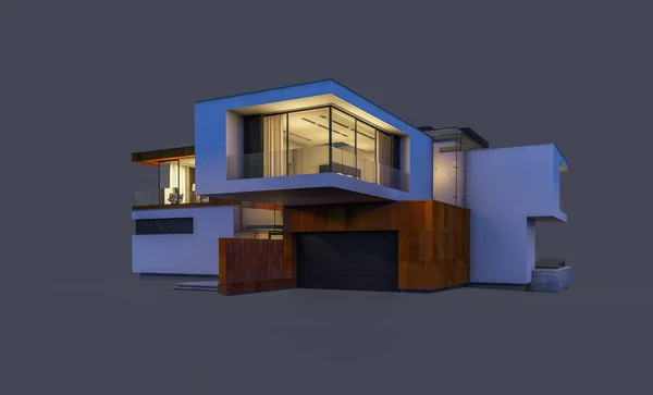 Rendering Moderna Casa Accogliente Notte Con Garage Vendita Affitto Isolato — Foto Stock