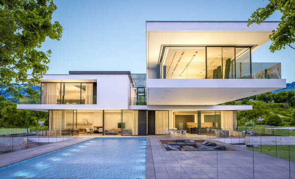 Representación Casa Acogedora Moderna Junto Río Con Garaje Venta Alquiler — Foto de Stock
