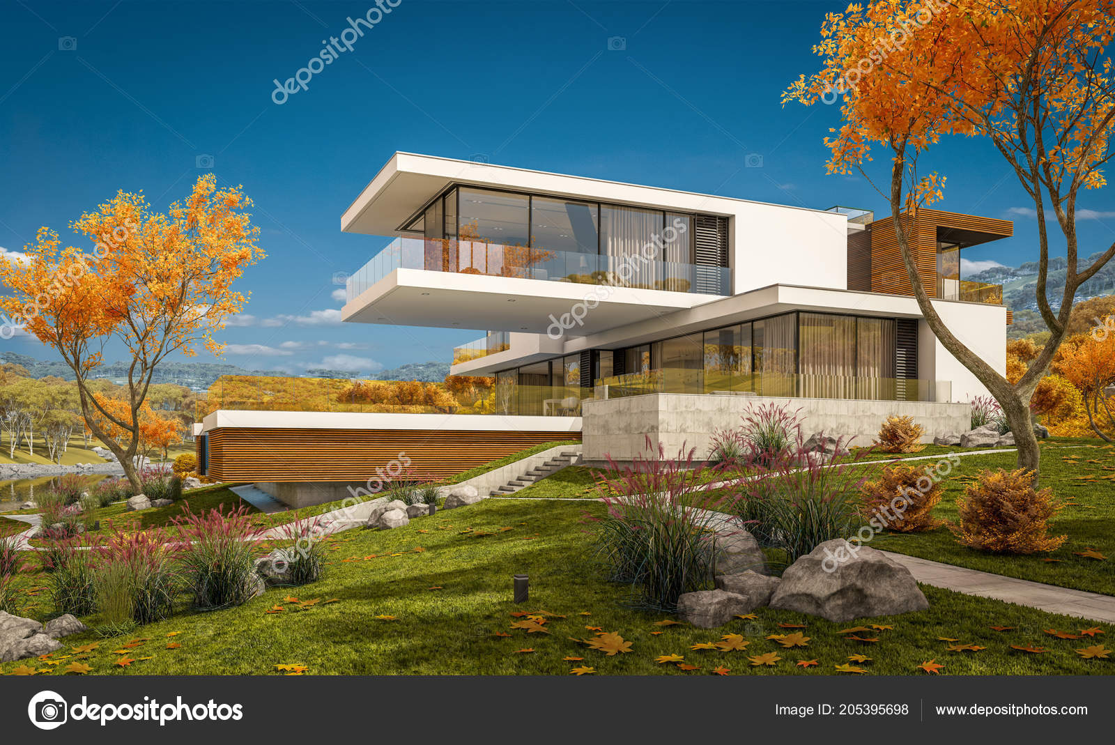 Rendering Modern Cozy House River Garage Sale Rent Beautiful
