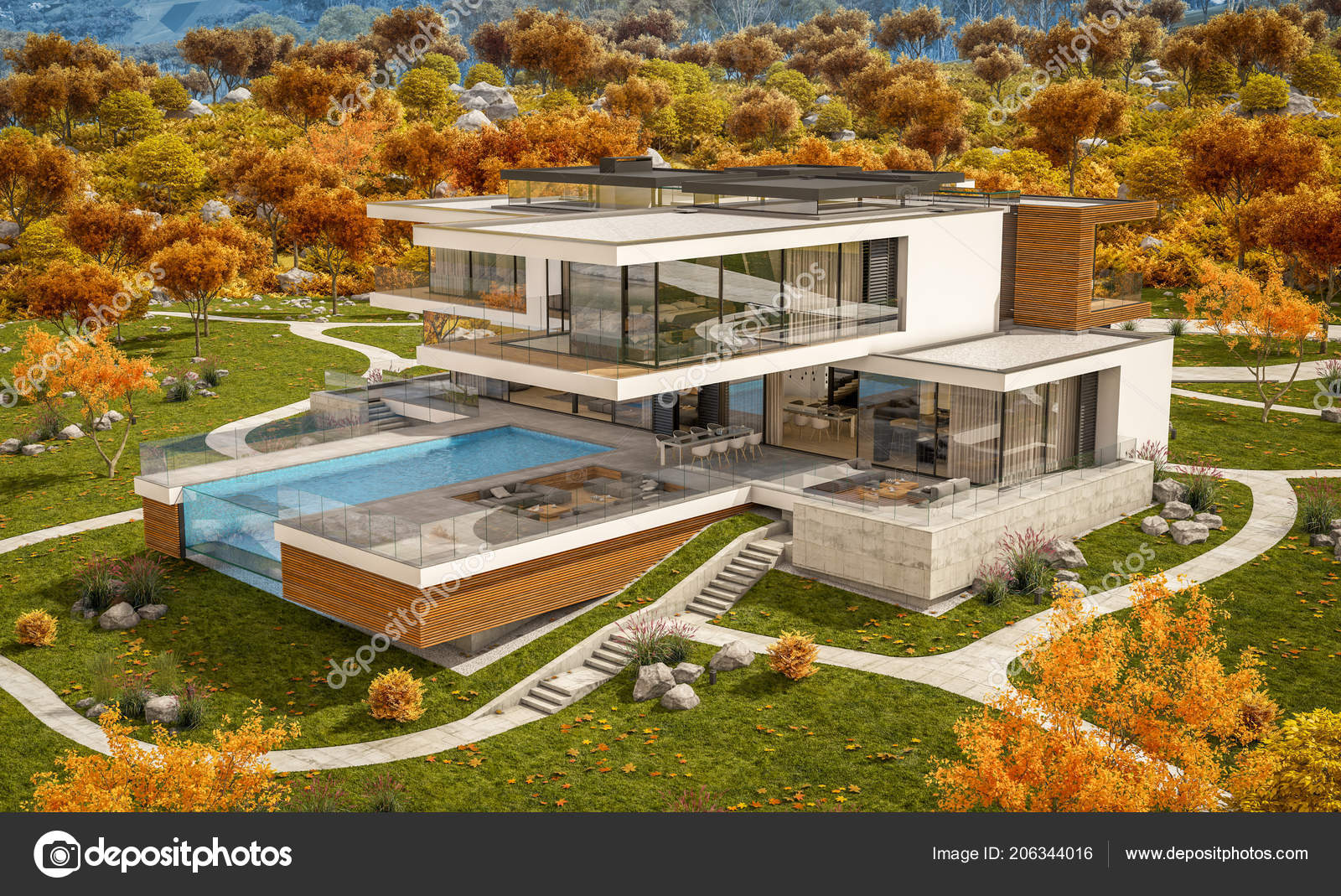 Rendering Modern Cozy House River Garage Sale Rent Beautiful