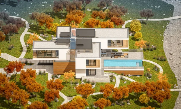 Rendering Moderna Casa Accogliente Sul Fiume Con Garage Vendita Affitto — Foto Stock