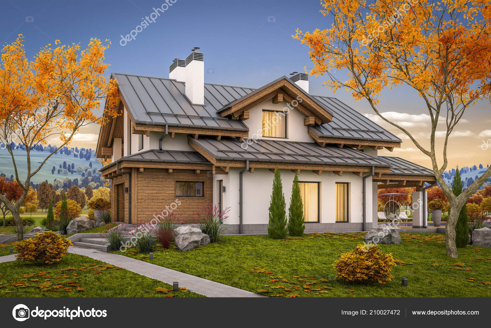 Rendering Modern Cozy House Chalet Style Garage Sale Rent Large