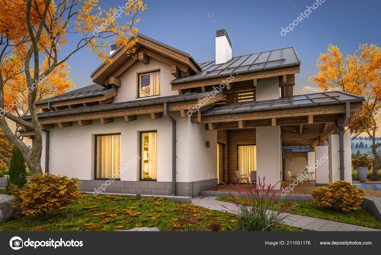 Rendering Modern Cozy House Chalet Style Garage Sale Rent Large