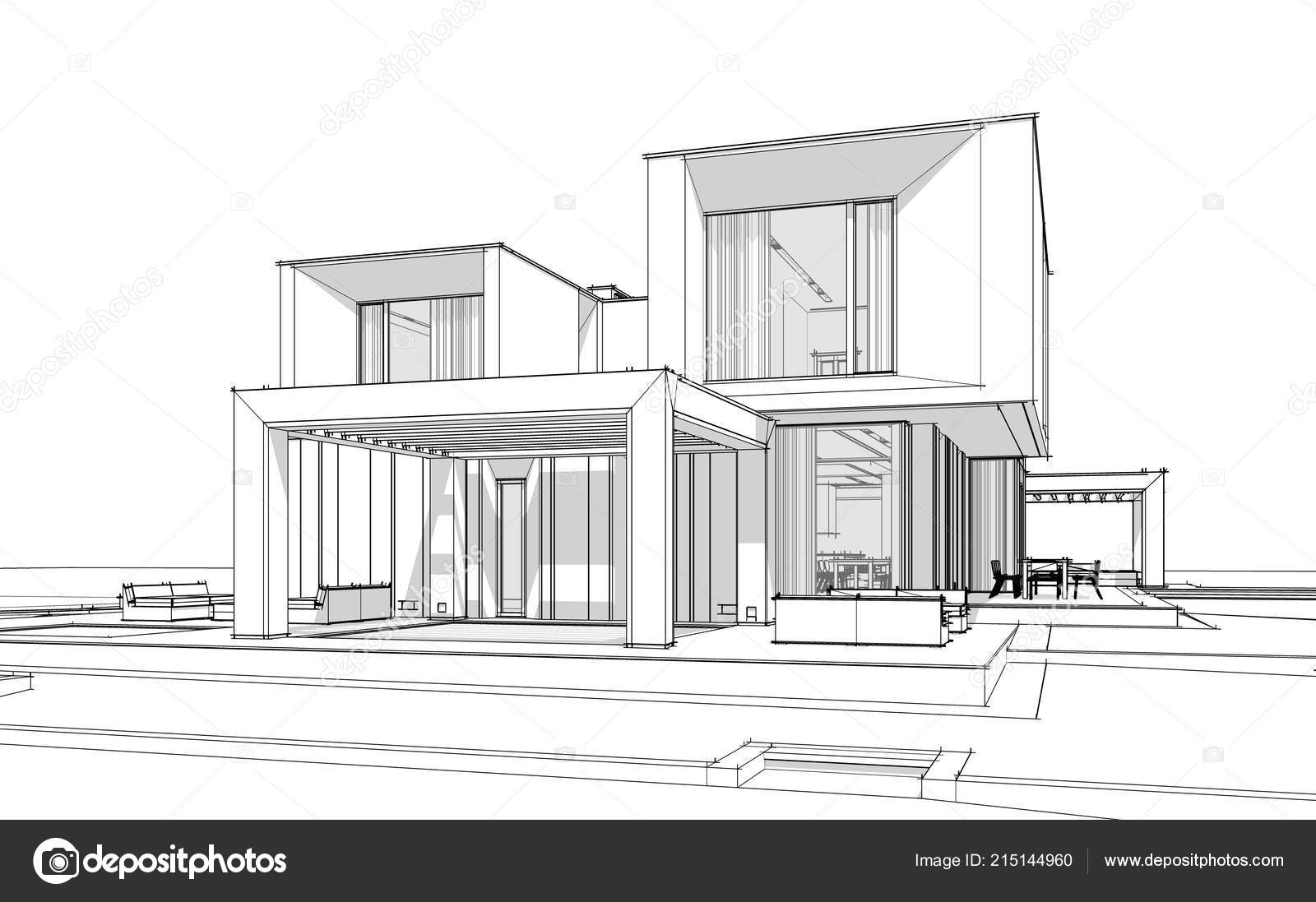 Rendering Sketch Modern Cozy House River Garage Sale Rent Black Stock
