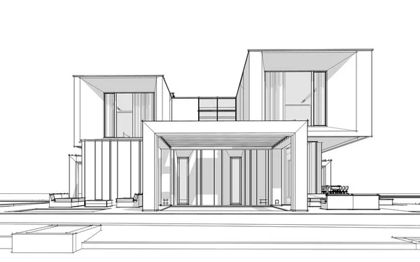 Рендеринг Эскиз Современного Уютного Дома Реки Гаражом Продажу Аренду Эскиз — стоковое фото