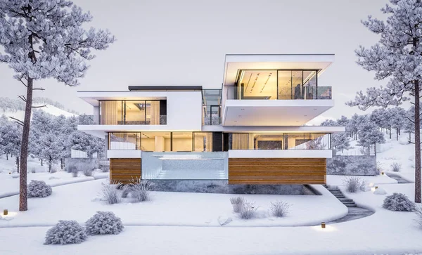 Weergave Van Modern Gezellig Huis Aan Rivier Met Garage Koele — Stockfoto