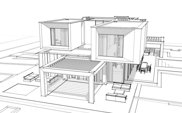 Representación Boceto Casa Acogedora Moderna Junto Río Con Garaje Venta —  Fotos de Stock