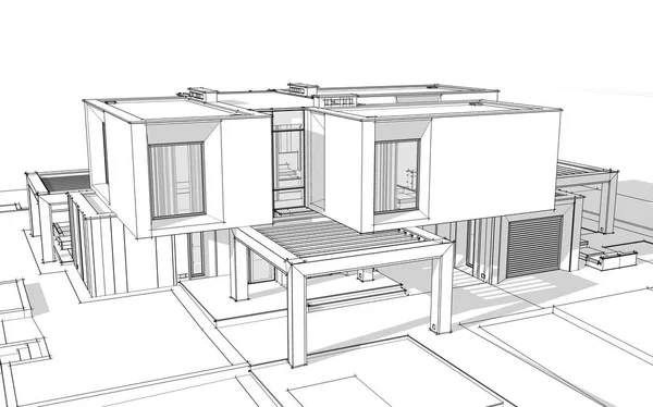 Representación Boceto Casa Acogedora Moderna Junto Río Con Garaje Venta —  Fotos de Stock