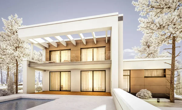 Rendering Van Modern Gezellig Huis Met Garage Koop Huur Met — Stockfoto