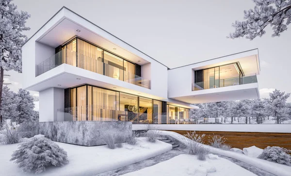 Weergave Van Modern Gezellig Huis Aan Rivier Met Garage Koele — Stockfoto