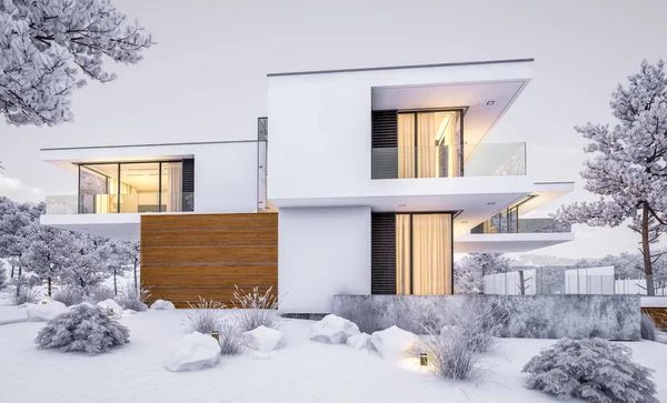 Weergave Van Modern Gezellig Huis Aan Rivier Met Garage Koele — Stockfoto